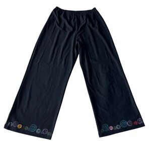 Vtg JG's Mad Lab Women's Sz M Black Wide Leg Pants Hand Painted Button Detailing